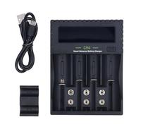 Universal Battery LCD Display, USB 4 Bay for Li Ion Ni MH Ni Cd AA AAA Batteries - Advanced Safety Features, Compact Design for Home and Travel