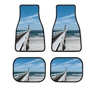 Universal Beach Pier Lighthouse Car Floor Mats Set of 4 All-Weather Heavy Duty Polyester Auto Carpets with Anti-Slip Nibbed Backing Waterproof Front & Rear Liners for Cars Suvs Trucks Vans