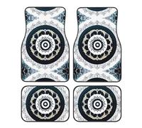 Universal Black and White Round Totem Print Car Foot Mat Four-Piece Set Stylish, Durable Floor Mats