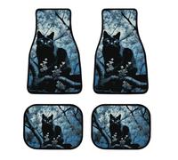 Universal Black Cat on Tree Car Floor Mats Set of 4 All-Weather Heavy Duty Polyester Auto Carpets with Anti-Slip Nibbed Backing Waterproof Front & Rear Liners for Cars Suvs Trucks Vans