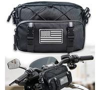 Universal Black Motorcycle Handlebar Bag - Water-Resistant American Flag 1680D Tool Bag for Motorbike, Cruiser, Softail, Dyna, Sportsters, Dirt Bike, ATV