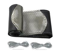 Universal Black Silver Tone 38cm Dia Microfiber Leather Car Steering Wheel Cover with Needle and Thread - Pack of 3 Protect the steering wheel
