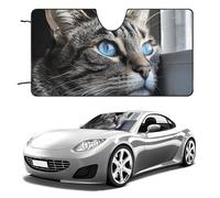 Universal Blue Eyed Cat Car Windshield Sun Shade Foldable 51"x28", Reflective Sunshade with Suction Cups, UV Blocking Front Window Cover for Truck SUV Sedan, Keeps Vehicle Interior Cool