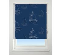 UNIVERSAL Boats Patterned Thermal Blackout Roller Blind, Navy, W150cm