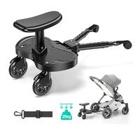 Universal Buggy Board with Larger Seat - Standing & Seating Toddler Scooter for 2-6 Years (25kg), Fits Most Pushchairs & Prams, Easy Fit for Families with Two Kids