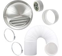 UNIVERSAL Bull Nose Wall Outlet Kit & Extension Hose for Vented Tumble Dryer Air Conditioning Cooker Hood (5" x 3m, Stainless Steel)