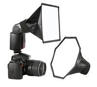 Universal Camera Flash Diffuser Speedlight Softbox Kit, Portable Small Soft Box for Canon Nikon, 20cm Octagon Softbox + 20x15cm Rectangular Softbox with Carry Pouch
