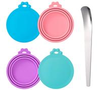 Universal Can Lids for Pets, Pet Food, Can Lid for Wet Food for Pets, 3-in-1 Silicone Can Lid for Dogs and Cats with Spoons, Cat Wet Food Lid, Pack of 4