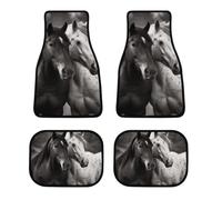 Universal Car Floor Mats Set of 4 Pieces Front & Rear Car Floor Foot Mat Full Sets Heavy Duty Non Slip Auto Floor Carpet Black and White Horses Car Mats for Most Sedan, SUV, Truck