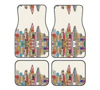 Universal Car Foot Mat Four-Piece Set â€“ Stylish Cartoon Austin Texas Full Print Design Floor Mats for SUV, Sedan, Van, Truck