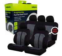 Sakura Car Seat & Headrest Covers Knightsbridge – Universal 8‑Piece Black/Grey, Airbag Safe