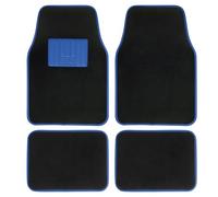 Universal Car Mats Rubber Tread Blue Trim Anti Slip Washable Front 45x65cm Rear 44x33cm