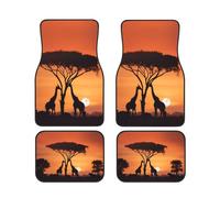 Universal Car Or Van Floor Mats 4pc Set, Giraffe Under The Tree In Africa Print Vehicle Front Rear Carpets Mats, Anti-Skid Car Foot Rugs Auto Accessories For Suv, Sedans, Truck, Van