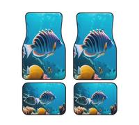 Universal Car Or Van Floor Mats 4pc Set, Marine Life Print Vehicle Front Rear Carpets Mats, Anti-Skid Car Foot Rugs Auto Accessories For Suv, Sedans, Truck, Van