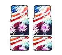 Universal Car Or Van Floor Mats 4pc Set, Patriotic 4th Of July Flag Print Vehicle Front Rear Carpets Mats, Anti-Skid Car Foot Rugs Auto Accessories For Suv, Sedans, Truck, Van