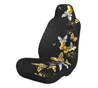 Universal Car Seat Covers For Cars, Suvs, Trucks, Gold White Butterflies Black, Elastic Seat Protectors, Easy Install Comfortable Car Seat Covers For Vehicle Interior Protection, With Pocket, 2 Pcs