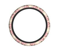 Universal Car Steering Wheel Cover â€“ Pink Vintage Rose Full Print Elastic Fabric Sleeve for Auto, Trucks, SUV, ATV, and More