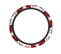 Universal Car Steering Wheel Cover – Red Poppy Flower Full Print Elastic Fabric Sleeve, Breathable for Auto, Trucks, SUV