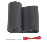 Universal Car Steering Wheel Cover Lace Up Black Genuine Leather Sew on Stitch on Wrap 15 Inch Auto Interior Accessories Protector with Needle for Men Women Protect the steering wheel