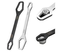 Universal Car Torx Wrench, Universal Self Adjusting Wrench, 8-24mm Double-Head Ended Torx Spanner Self-Tightening Wrenches (Black+Silver)