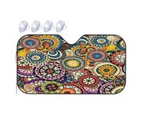 Universal Car Windshield Sun Shade For All Vehicles, Automotive Sun Visor, Ethnic Circles Floral Car Windshield Sunshade, UV Protection Portable Sunscreen For Front Windscreen Cover, 140x76 cm