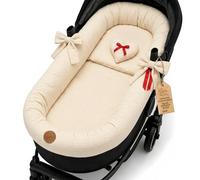 Universal Carrycot Cover in Muslin Cotton - Breathable Pram Liner that | Dresses and Protects the Bassinet 3 Piece Set with Pillow Mattress Insert for Newborn · Light Beige