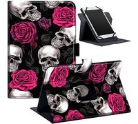 Universal Case for 6-7 inch Tablet, for Kindle Paperwhite 6.8"/Kindle 6", Stand Folio Universal Tablet Case Protective Cover, with Adjustable Fixing Band and Multiple Viewing Angles, Skull Rose