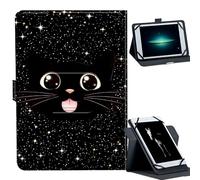 Universal Case for 7-9" Tablet -for Fire HD 8/Galaxy Tab A7 Lite/iPad mini/Lenovo M8 Tablets 360° Rotating Stand & Multiple Viewing Angles PU Leather Protective Cover,Cat Face with Stars