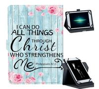 Universal Case for 7-9" Tablet -for Fire HD 8/Galaxy Tab A7 Lite/iPad mini/Lenovo M8 Tablets 360° Rotating Stand & Multiple Viewing Angles PU Leather Protective Cover,Bible Verses Philippians 4-13