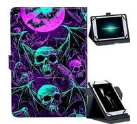 Universal Case for 7-9" Tablet -for Fire HD 8/Galaxy Tab A7 Lite/iPad mini/Lenovo M8 Tablets 360° Rotating Stand & Multiple Viewing Angles PU Leather Protective Cover,Bats Skulls Bones