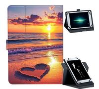 Universal Case for 7-9" Tablet -for Fire HD 8/Galaxy Tab A7 Lite/iPad mini/Lenovo M8 Tablets 360° Rotating Stand & Multiple Viewing Angles PU Leather Protective Cover,Heart On an Beach Waves