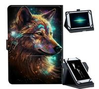 Universal Case for 7-9" Tablet -for Fire HD 8/Galaxy Tab A7 Lite/iPad mini/Lenovo M8 Tablets 360° Rotating Stand & Multiple Viewing Angles PU Leather Protective Cover,Beautiful Wolf
