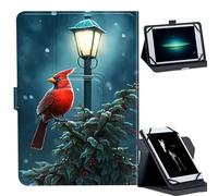 Universal Case for 7-9" Tablet -for Fire HD 8/Galaxy Tab A7 Lite/iPad mini/Lenovo M8 Tablets 360° Rotating Stand & Multiple Viewing Angles PU Leather Protective Cover,Northern Cardinal Bird