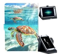 Universal Case for 7-9" Tablet -for Fire HD 8/Galaxy Tab A7 Lite/iPad mini/Lenovo M8 Tablets 360° Rotating Stand & Multiple Viewing Angles PU Leather Protective Cover,Sea Turtles Swimming