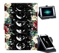 Universal Case for 7-9" Tablet -for Fire HD 8/Galaxy Tab A7 Lite/iPad mini/Lenovo M8 Tablets 360° Rotating Stand & Multiple Viewing Angles PU Leather Protective Cover,Moon Wild Floral