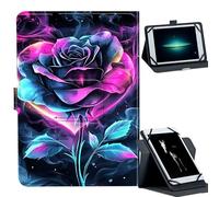 Universal Case for 7-9" Tablet -for Fire HD 8/Galaxy Tab A7 Lite/iPad mini/Lenovo M8 Tablets 360° Rotating Stand & Multiple Viewing Angles PU Leather Protective Cover,Beautiful Rose