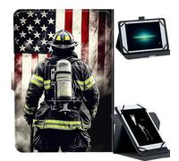 Universal Case for 7-9" Tablet -for Fire HD 8/Galaxy Tab A7 Lite/iPad mini/Lenovo M8 Tablets 360° Rotating Stand & Multiple Viewing Angles PU Leather Protective Cover,Flag Firefighter