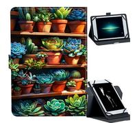 Universal Case for 7-9" Tablet -for Fire HD 8/Galaxy Tab A7 Lite/iPad mini/Lenovo M8 Tablets 360° Rotating Stand & Multiple Viewing Angles PU Leather Protective Cover,Beautiful Succulents Shelf