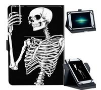 Universal Case for 7-9" Tablet -for Fire HD 8/Galaxy Tab A7 Lite/iPad mini/Lenovo M8 Tablets 360° Rotating Stand & Multiple Viewing Angles PU Leather Protective Cover,Skeleton Taking Selfie
