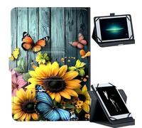 Universal Case for 7-9" Tablet -for Fire HD 8/Galaxy Tab A7 Lite/iPad mini/Lenovo M8 Tablets 360° Rotating Stand & Multiple Viewing Angles PU Leather Protective Cover,Beautiful Sunflowers Butterflies
