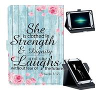 Universal Case for 9-10.5" Tablet -for Fire HD 10/iPad 10.2/Galaxy Tab T580/A8 2022 Tablets 360° Rotating Stand & Multiple Viewing Angles PU Leather Protective Cover,Bible Quote Proverbs 31-25