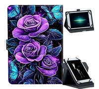 Universal Case for 9-10.5" Tablet -for Fire HD 10/iPad 10.2/Galaxy Tab T580/A8 2022 Tablets 360° Rotating Stand & Multiple Viewing Angles PU Leather Protective Cover,Purple Roses