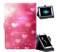 Universal Case for 9-10.5" Tablet -for Fire HD 10/iPad 10.2/Galaxy Tab T580/A8 2022 Tablets 360° Rotating Stand & Multiple Viewing Angles PU Leather Protective Cover,Pink Hearts and Stars