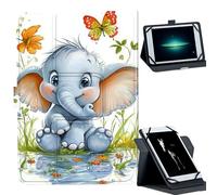 Universal Case for 9-10.5" Tablet -for Fire HD 10/iPad 10.2/Galaxy Tab T580/A8 2022 Tablets 360° Rotating Stand & Multiple Viewing Angles PU Leather Protective Cover,Baby Elephant in The Water
