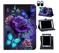 Universal Case for 9.6-10.5 Inch Tablet eReader,360 Degree Rotating Case Protective Cover with Kickstand and with Magnetic Closure,for Lenovo Tab 10.1/Samsung 10.5"/iPad 9.7",Blue Pink Roses Butterfly