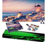 Universal Castle Glow In The Dark 750 Pieces Jigsaw Puzzles for Adults Landscape Panorama Photo Landmark Classic Puzzle (Santorini At Dusk Greece)