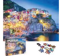 Universal Castle Metallic Foil 1000 Pieces Jigsaw Puzzles for Adult Landscape Panorama Europe Italy Sense Landmark Photo Impossible Puzzle (Manarola, Cinque Terre, Italy)