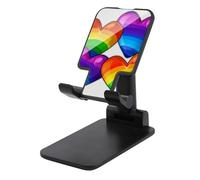 Universal Cell Phone Stand for Desk Adjustable Mobile Rainbow Gay Pride Hearts Phone Holder Mount Cradle Dock Compatible with 4.0-8.0 Inch Smartphones Portable Office Desktop Accessories Decor