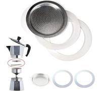 Universal Coffee Maker Gasket and Filter for Moka Spare Parts (2X Silicone Seal Ring + 1x Steel Filter) (9 Cups)