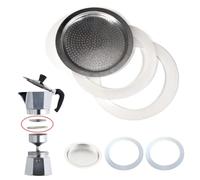 Universal Coffee Maker Gasket and Filter for Moka Spare Parts (3x Silicone Seal Ring + 1x Steel Filter) (6 CUPs)